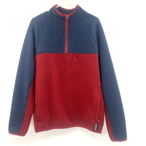 J.Crew Nordic Polartec Navy Burgundy Quarter Zip Sweatshirt Men's Large - Picture 1 of 5